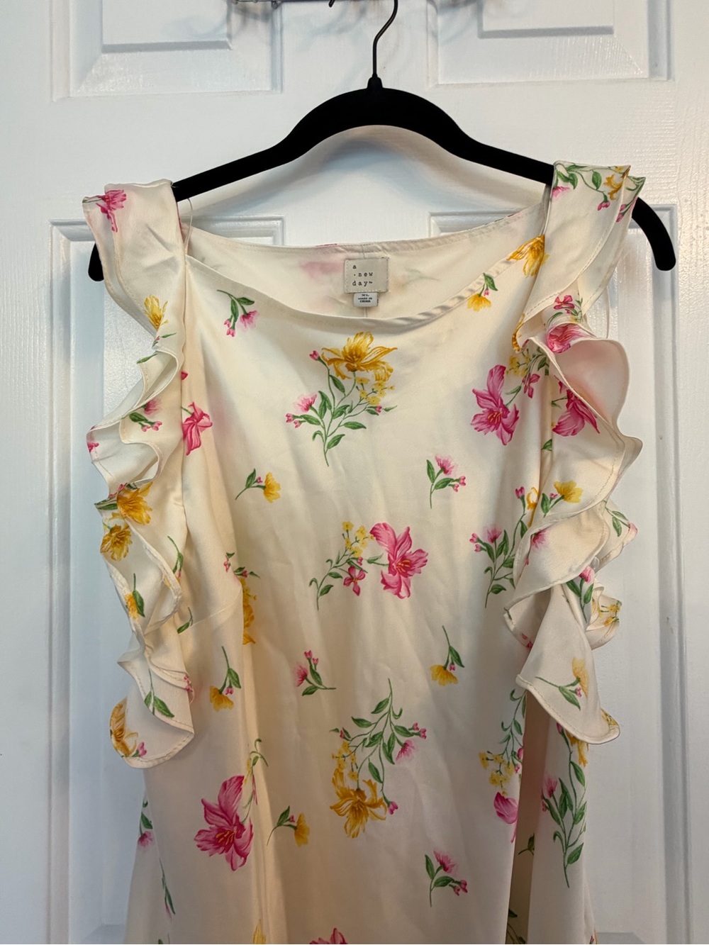 A New Day Floral Midi Dress XL Ruffle Sleeve Cream Spring Summer NWT - Picture 4 of 10